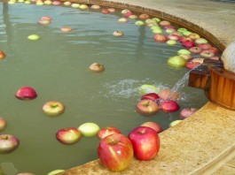 リンゴの湯　露天風呂にリンゴ
