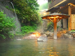 裏山から湧出する温泉の川をそのまま露天風呂にした豪快で野趣あふれる露天風呂
